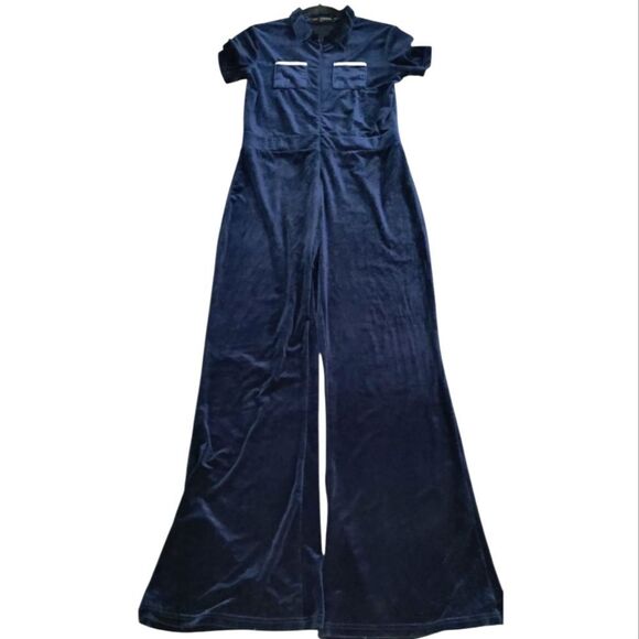 Finesse Navy Velvet Jumpsuit Size XL - Picture 1 of 9